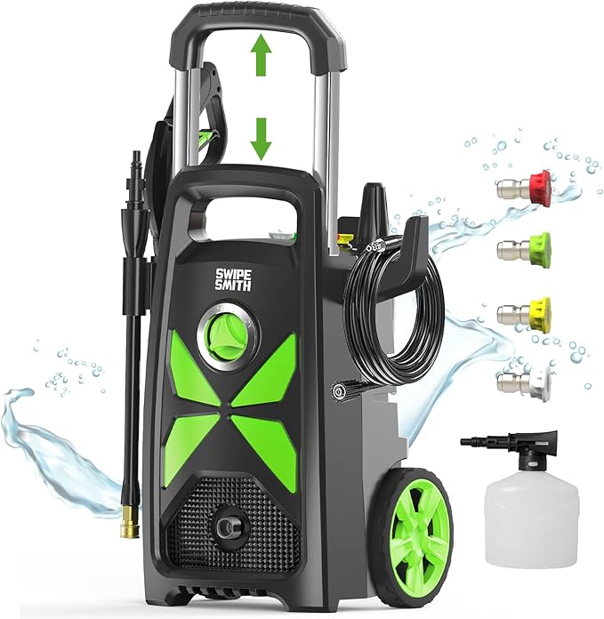 Electric Pressure Washer, SWIPESMITH 2800 Max PSI 2.4 GPM Power Washer with Telescopic Handle, Car Wash Machine with 4 Quick Connect Nozzles, Foam Cannon, for Cars, Patios, and Floor Cleaning