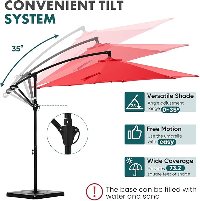 OLIXIS 9.8FT Offset Patio Umbrella with Base, Cantilever Table Umbrellas for Outdoor Sun Shade UV Protection with Easy Tilt Adjustment, 8 Ribs for Backyard, Lawn, Garden, Pool