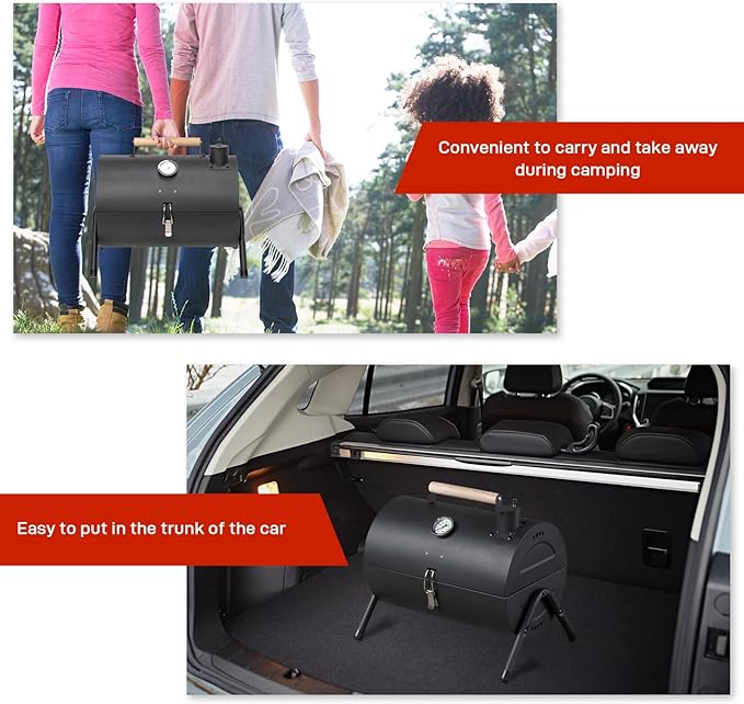 Outvita Portable Charcoal Grill, Tabletop Multi-functional Barbecue Smoker, Small BBQ Grill for Outdoor Cooking Camping Hiking Picnic Garden Beach Party