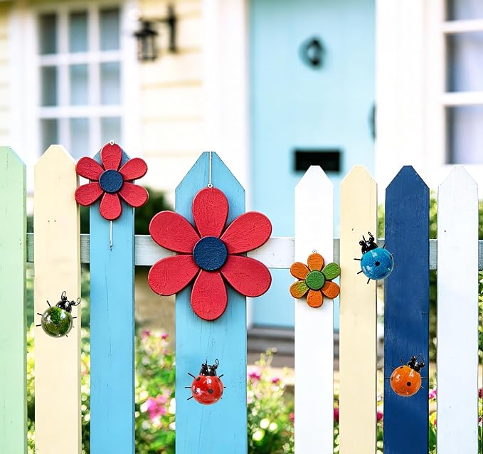 Metal Garden Wall Art Decorative Set of 4 Cute Ladybugs Outdoor Wall Sculptures