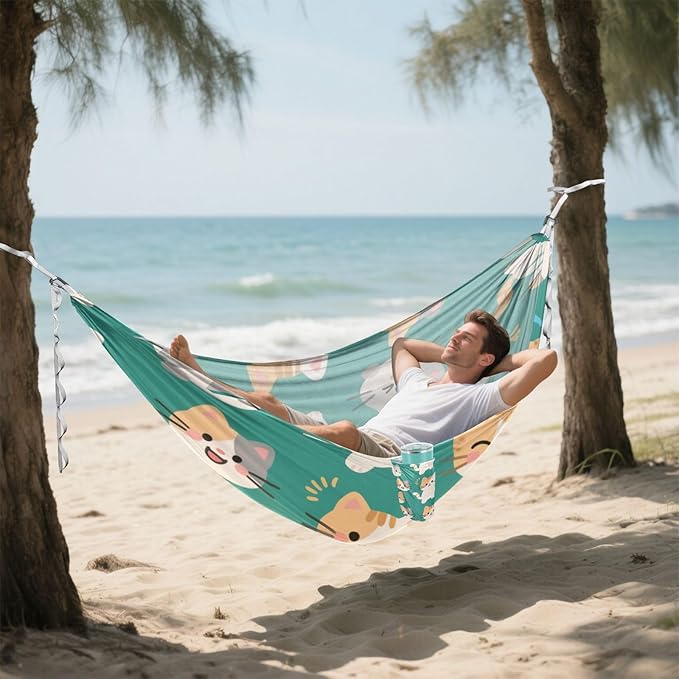 Cartoon Cute White Cat 330lb Capacity Hammocks Rope Hammock for Camping & Hiking Essential macas mexicanas de Patio para Adulto