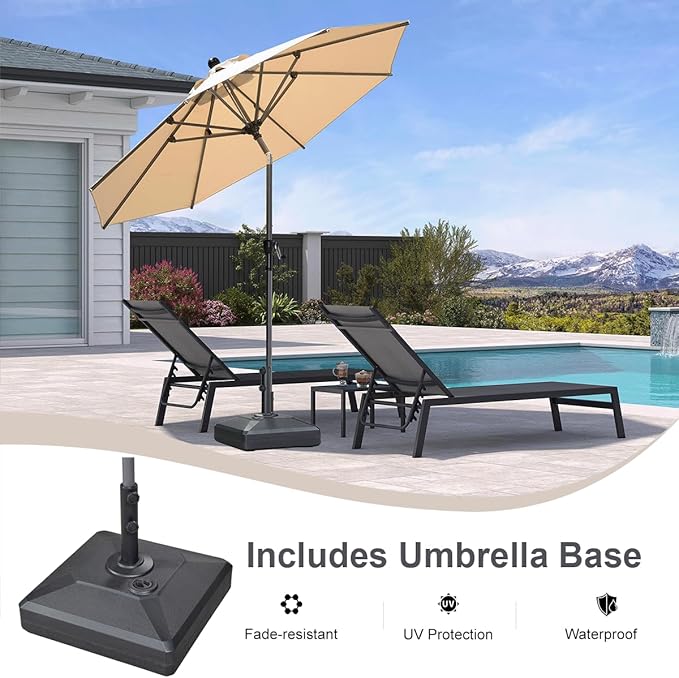 PURPLE LEAF 8' Round Patio Market Umbrella with Base Outdoor Table Umbrellas Aluminum Frame Sun Shade with 8 Sturdy Ribs Tilt for Garden Deck Lawn Pool Beige