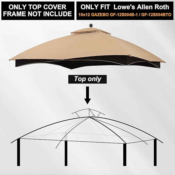 MASTERCANOPY Replacement Canopy Top for Lowe's Allen Roth 10x12 Gazebo #GF-12S004B-1 (Beige,Polyester)