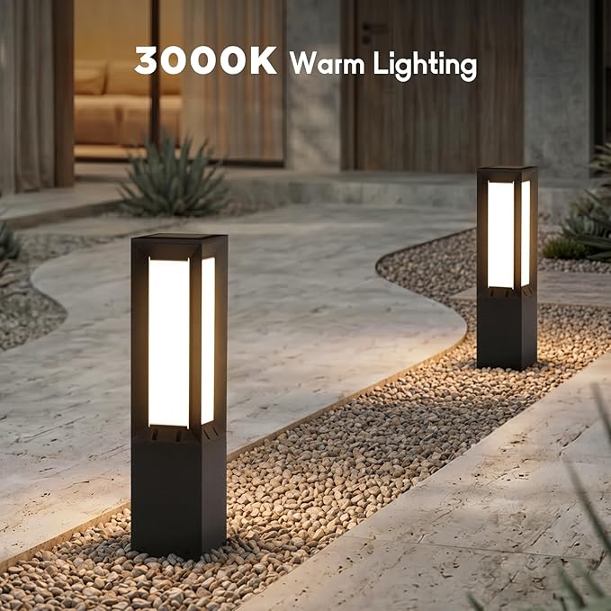 Solar Pathway Lights Outdoor, 23.6" Landscape Path Lights, IP65 Waterproof Bollard Light, Dusk to Dawn Solar Lamp Path Light, 3000K Commercial Pathway Lighting for Driveway Walkway Lawn Patio