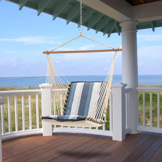 Nags Head Hammocks Gateway Coast Sunbrella Cushioned Single Swing – 24 in. x 24 in., 350 lb Capacity, Cumaru Spreader Bar, Handcrafted in The USA