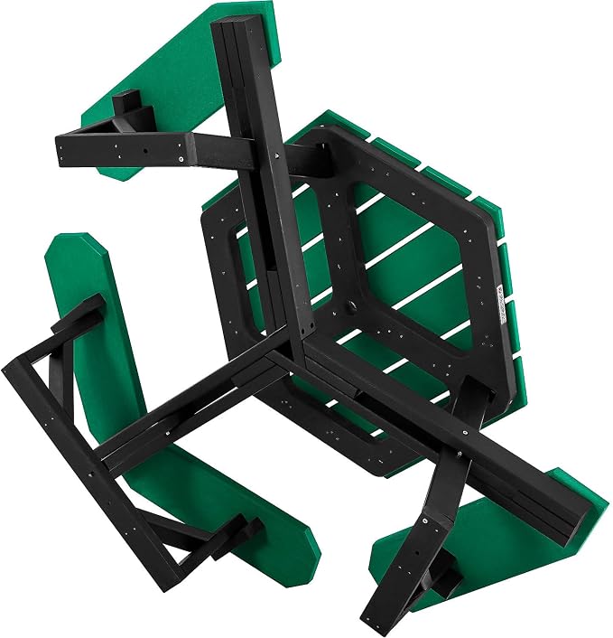 Global Industrial Outdoor 46" Hexagonal ADA Accessible Picnic Table with 3 Attached Benches, Recycled Plastic Construction, 1600 Lbs Weight Capacity, Green