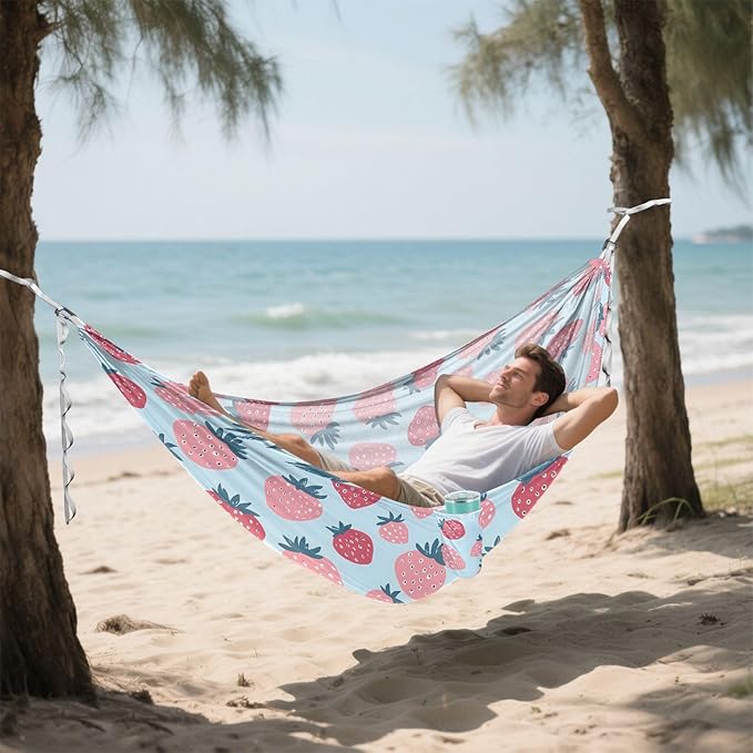 Camping Hammock Outdoor Hammocks for Outside Strawberry Designs Beach Trees Portable Lightweight with Pockets Tree Straps Indoor Small