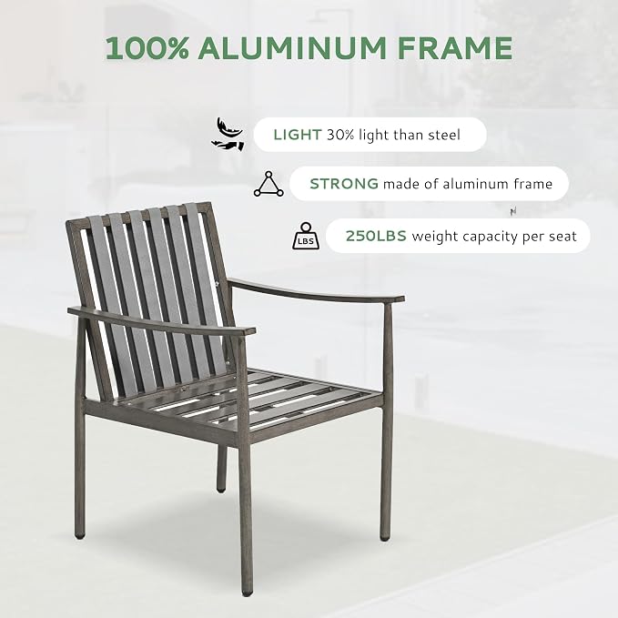 7-Piece Outdoor Dining Set for 6, Aluminum Dining Set with Cushions, 4 Dining Chair and 2 Swivel Chairs with Rope Backrest, Large Rectangular Table with Umbrella Hole for Lawn Porch Yard,Grey