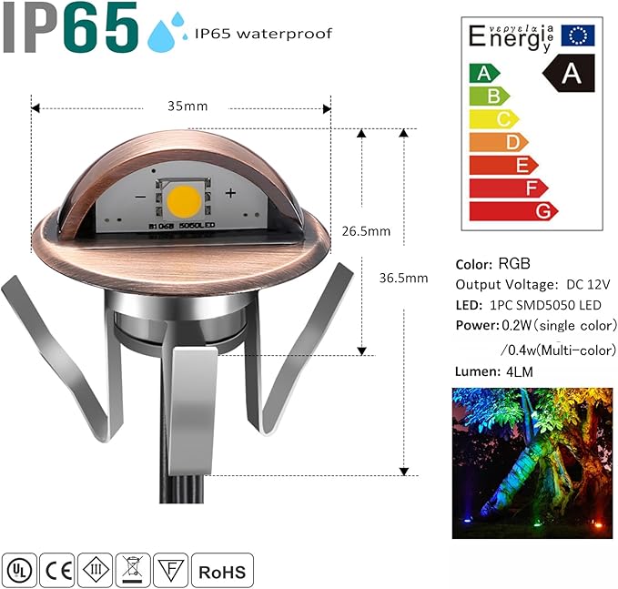 LED Stair Light Low Voltage Waterproof IP65 Outdoor F1.38 Wood Multicolored RGB Recessed LED Deck Lighting Yard Garden Patio Step Landscape Pathway Decor Lamp, Bronze(30pcs, RGB)