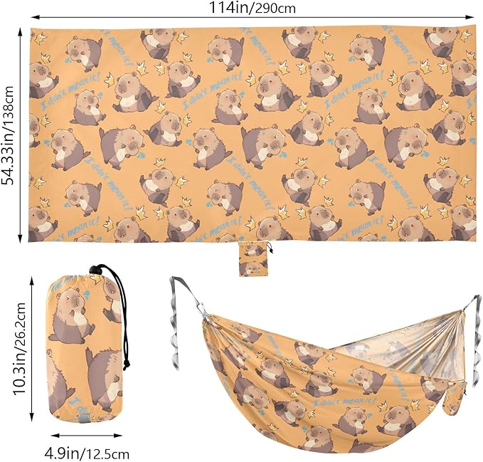 Camping Hammock Outdoor Hammocks for Outside Capybara I Didn't Mean It Beach Trees Portable Lightweight with Pockets Tree Straps Indoor
