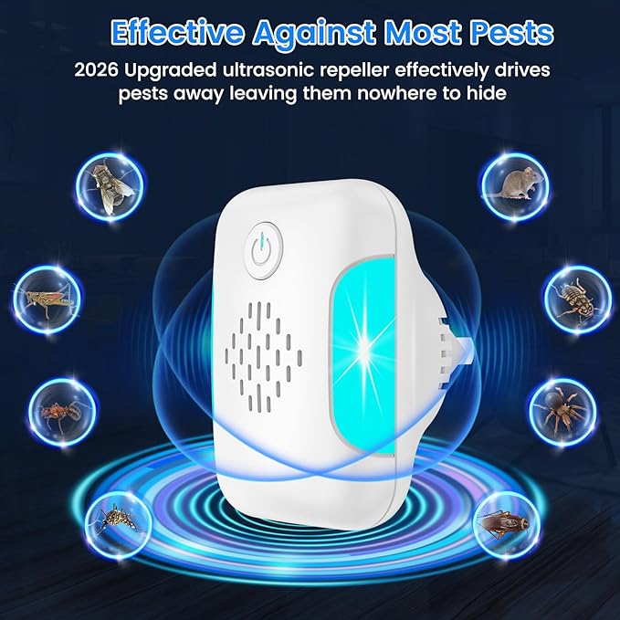 2026 Upgraded Ultrasonic Pest Control Repeller, Mouse Repellent Indoor for Spider Bug Roach Ant Fly Mice Rat Insect Deterrent, Mouse Rodent Repellent Ultrasonic Plug in, 2 Mode Switching, 6 Pack