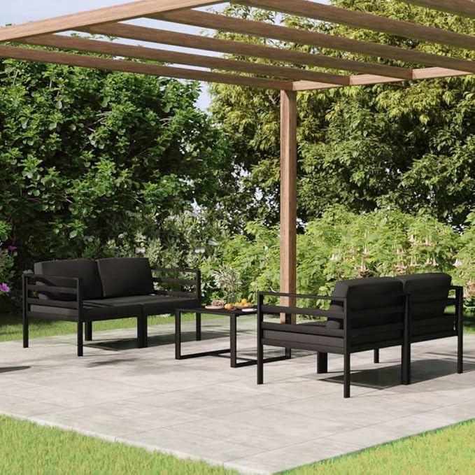 5 Piece Patio Lounge Set,Outdoor Furniture Set Outdoor Garden Conversation Set for Patios Gardens Backyard Courtyard with Cushions Aluminum Anthracite