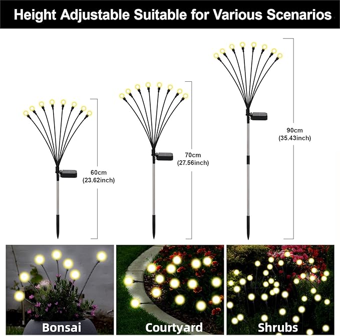 Solar Firefly Lights Outdoor, 8 Modes 800mAh Swaying Flashing Firefly Garden Lights Solar Powered Waterproof for Outside Yard Patio Pathway Lawn Christmas Garden Decor Warm White (4 Pack)