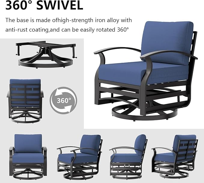 Patio Furniture Set 3-Piece Aluminum Armrest Sofa,All-Weather Patio Conversation Set with Tempered Glass Top Table & Removable Sponge Cushions for Backyard Poolside - Blue
