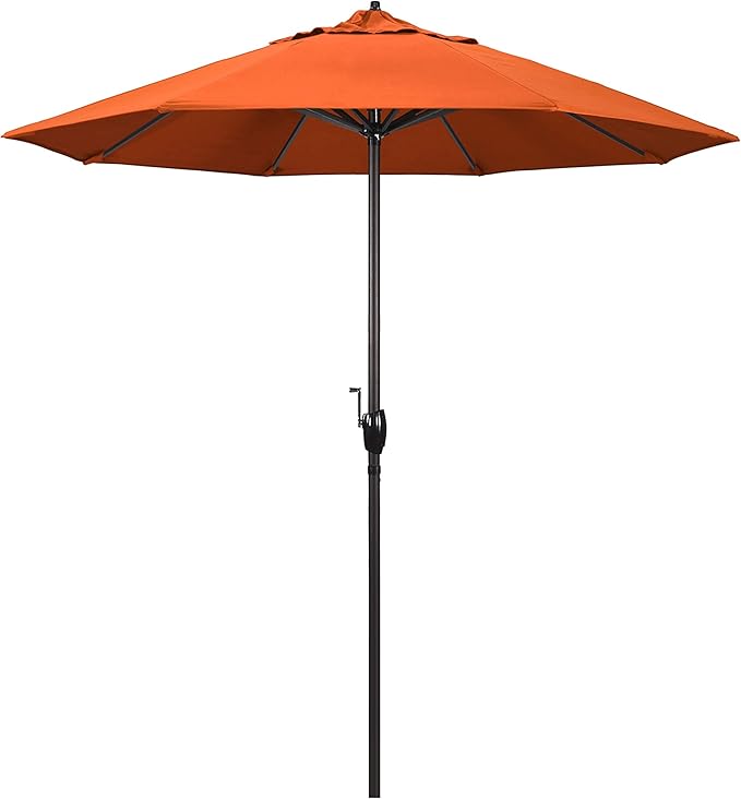 California Umbrella 7.5' Round Sunbrella Aluminum Outdoor Deck, Pool or Patio Umbrella, Crank Lift, Auto Tilt, Bronze Pole, Melon