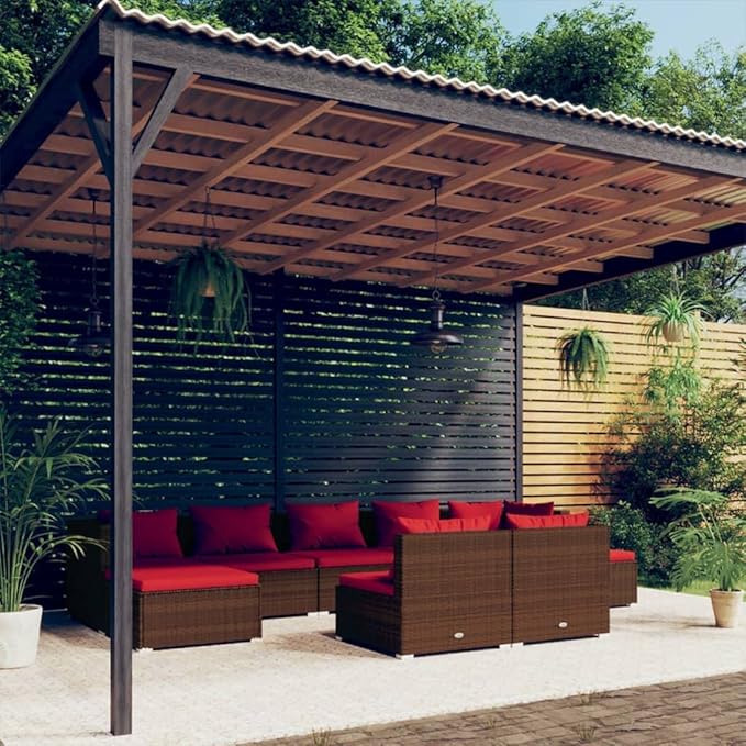 9 Piece Patio Lounge Set with Cushion, Patio Lounge Set Furniture Conversation Sets Piece Patio Set Outdoor Patio Sectional s Brown Poly Rattan