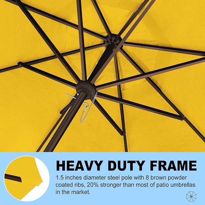 Eurmax USA 10-Year-Non-Fading 10FT 3-Tier Outdoor Patio Market Umbrella,UPF50+ UV Resistant,Heavy Duty Commercial Grade,Crank Lift Design,Windproof Vented Top for Garden,Pool,Deck,Sunflower Yellow