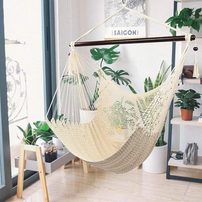 Large Hammock Swing Seat with Tassels(Tan)