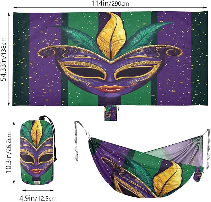 Mardi Gras Carnival Jewelry Feather Lipstick Outdoor Hammock with Tree Straps Tree Hammock for Outside Beach Patio Garden