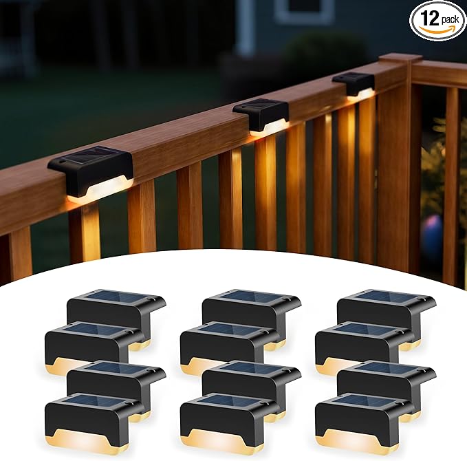SOLPEX Solar Deck Lights, Solar Step Lights for Outside Waterproof Led Stair Light for Outdoor Fence, Balcony, Patio, Railing, Front Porch, Yard and Pathway(12pack Warm White)