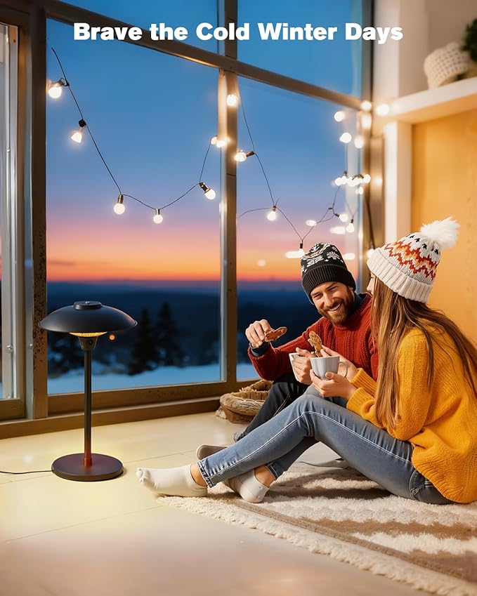 Electric Patio Outdoor Heater, 1500W Infrared Tabletop Heaters for Indoor Oudoor Use, IP55 Waterproof, Tip-over & Overheating Protection, Perfect for Garden, Balcony (black, tabletop-switch)