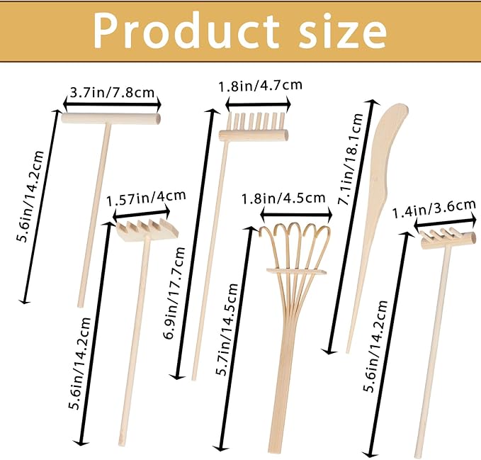 6 Pcs Mini Rake for Gardening, Mini Zen Garden Rake Tool, Desktop Sand Rock Push, Zen Garden Accessories for Home, Office, Desk, Gardens Decoration