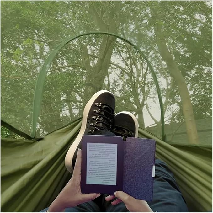 Hammock Camping Hammock with Mosquito Net Pop-Up Light Portable Outdoor Parachute Hammocks Swing Sleeping Hammock Camping Stuff Quick-Opening(Army Green-6 Rings)