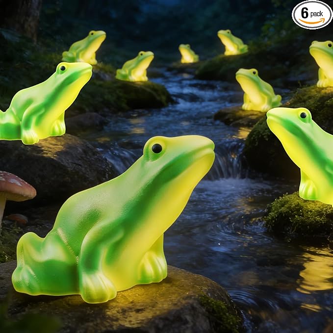 BeHiller Solar Frog Path Lights Outdoor for Garden Art Decor,6PACKS Frog Easter Yard Decorations,Frog Lights for Housewarming Gifts,Lawn Ornament,Gardening Gifts for Grandma,Women,Mom Day,House Decor