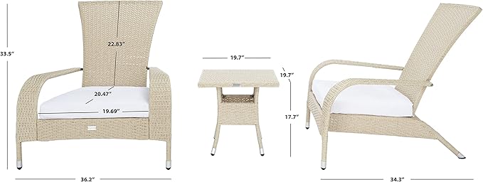 SAFAVIEH Outdoor Collection Edna Beige/White Cushion 3-Piece Lounge Set with Table (PAT7719B)