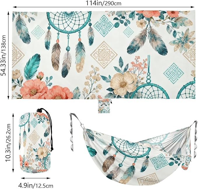 Bohemian Dreamcatcher Camping Hammocks Fabric Hammock for Outside Patio Backyard Poolside