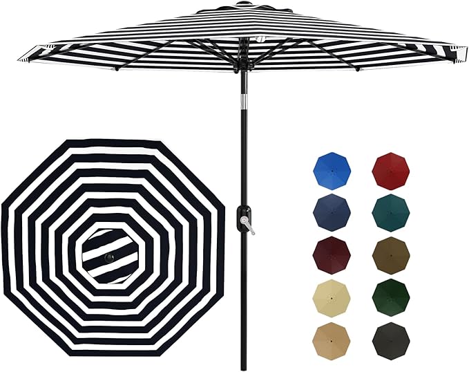 GarveeLife 9FT Patio Umbrella Outdoor, Table Umbrella with Push Button Tilt and Crank, 8 Sturdy Ribs UV Protection Waterproof for Garden, Pool, Market, Deck