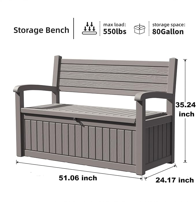 DRATO 75 Gallon Storage Bench Deck Box Outdoor Indoor,Lockable Durable All-Weather Seating with Hidden Storage,Deck Storage for Garden, Pool, Patio