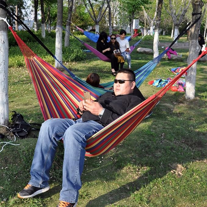 BESPORTBLE Double Canvas Camping Hammock for Two with Thickened 280x150cm Red Fabric, Outdoor Swing Sleeping Bed with Two Bind Ropes and Carry Bag for Patio Backyard Camping