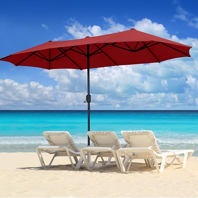 13Ft Large Patio Umbrella Outdoor Double-Sided Market Umbrella w/Easy Crank for Yard, Poolside, Deck, Red