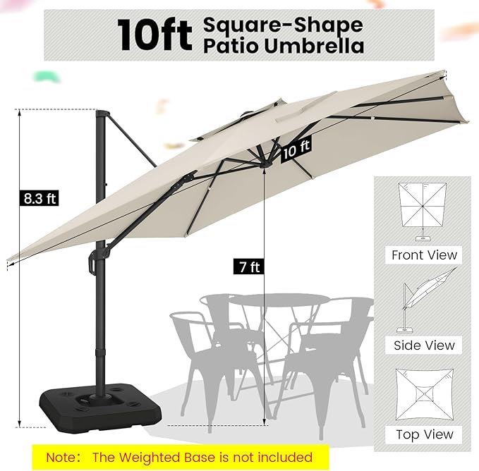 HOTEEL Patio Umbrella - 10ft Cantilever Umbrella Outdoor for Patio, Offset Umbrellas with Double Top Vent, UV resistant & Fade resistant, Large Table Umbrella on Clearance for Deck, Pool, Market, Backyard - Beige