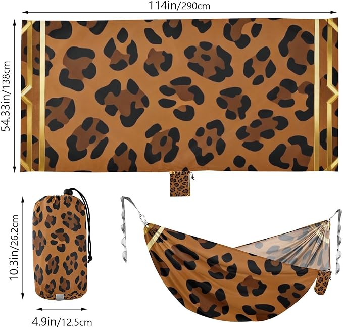 Gilded Leopard Print Outdoor Hammocks Swing Hammock for Patio Backyard Lounge Base