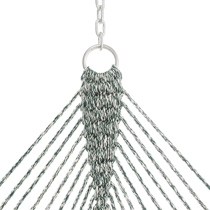 Nags Head Hammocks Double Green/Oatmeal Tweed DuraCord Rope Hammock – 13 ft. x 55 in., 2-Person, 450 lb Capacity, Cumaru Spreader Bar, Galvanized Hardware, Handcrafted in USA, Free Chains & Tree Hooks