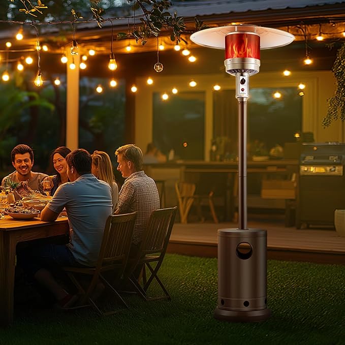 VEVOR 50000BTU Propane Patio Heater for Outdoor Use, Tall Hammered With Round Table Design, Metal Burner and Wheels, Fixed Flame Heater for Party, Backyard, Garden, Bronze