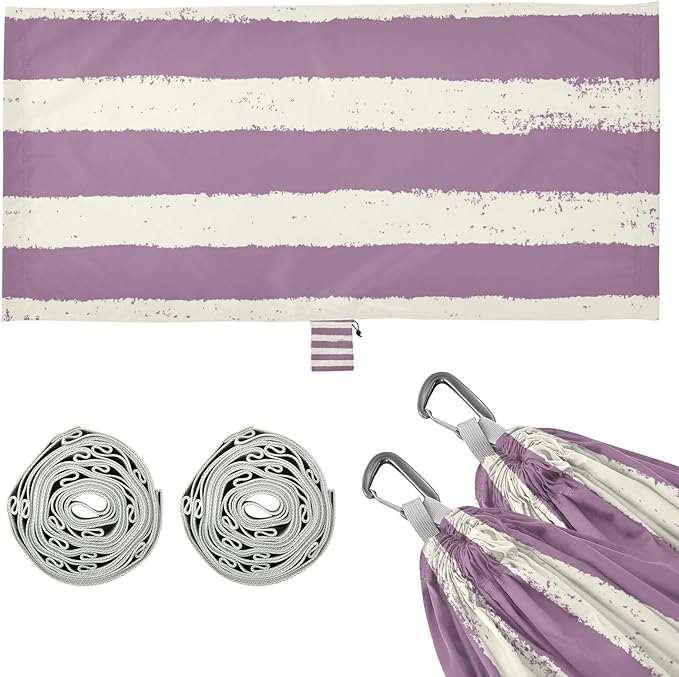 White-Purple Horizontal Stripes 330lb Capacity Camping Hammocks with Tree Straps Cloth Hammock for Indoor Outdoor Patio soporte para hamacas para adultos