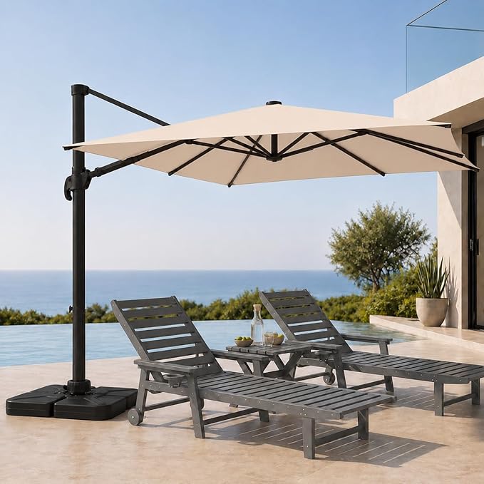 Cantilever Patio Umbrella, Large Square Outdoor Offset Umbrella with Aluminum Pole, 360-degree Rotation for Garden, Deck, Pool