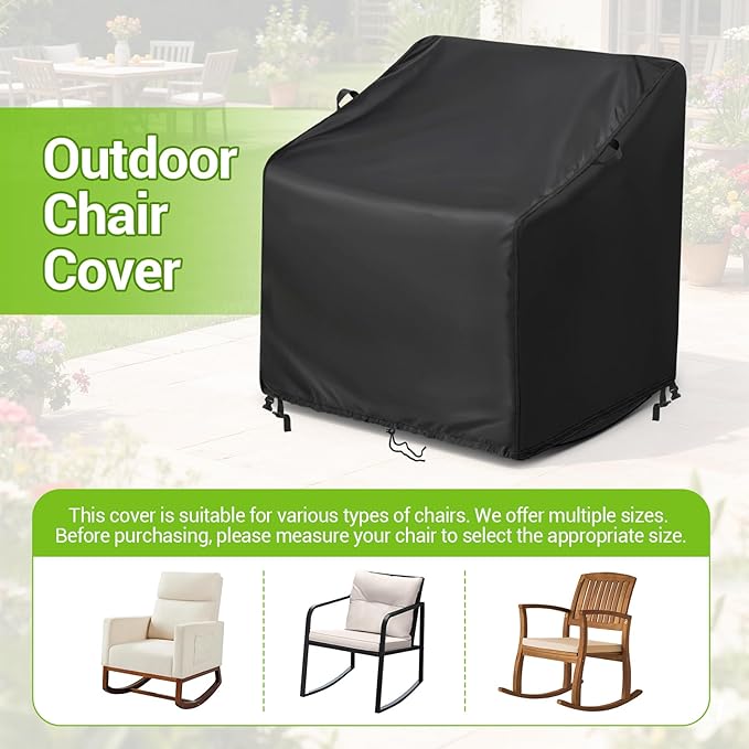 Kasla Patio Chair Cover, Waterproof Heavy Duty Cover for Outdoor Rocking Chair & Rattan Wicker Chair & Swivel Chair (Black, 33"L×35"W×36"H)
