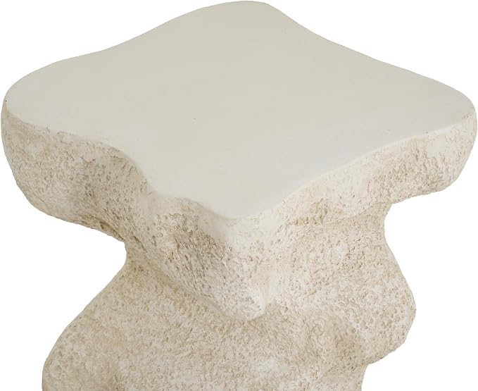 Outdoor Side Table, Modern Organic MGO Accent End Table for Patio, Living Room, Beige Tone Organic Textured Stone-Look