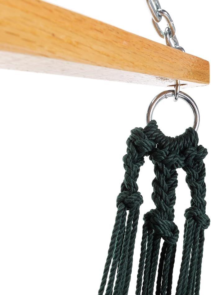 Original Pawleys Island Single Hammock Chair – Green DuraCord Rope, 350 lb Capacity, Oak Spreader Bar, Zinc Plated Hardware, Handcrafted in The USA