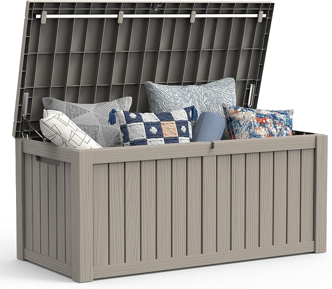 Mars Villa 120 Gallon Outdoor Storage Box, Resin Deck Box Waterproof for Patio Furniture Cushions, Pool Supplies, Gardening Tools, Weatherproof and UV Resistant, Grey