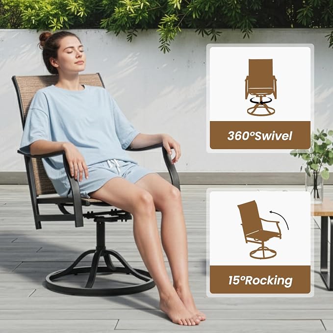 Soohow Outdoor Dining Set for 6, 7-Piece Patio Table and Chairs Set, 6 x Swivel Patio Dining Chairs and 60"x35" Wood-Like Outdoor Table with 1.57" Umbrella Hole for Backyard, Poolside