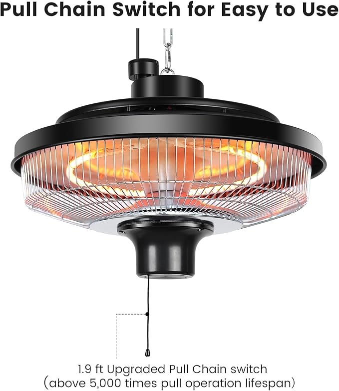 Fanspex Hanging Patio Heater, 1500W Electric Infrared Heaters for Home, Gazebo, Garage, Greenhouse, Ceiling Mount with Overheat Protection, IPX4 Water Resistance, Adjustable Height (Silver)