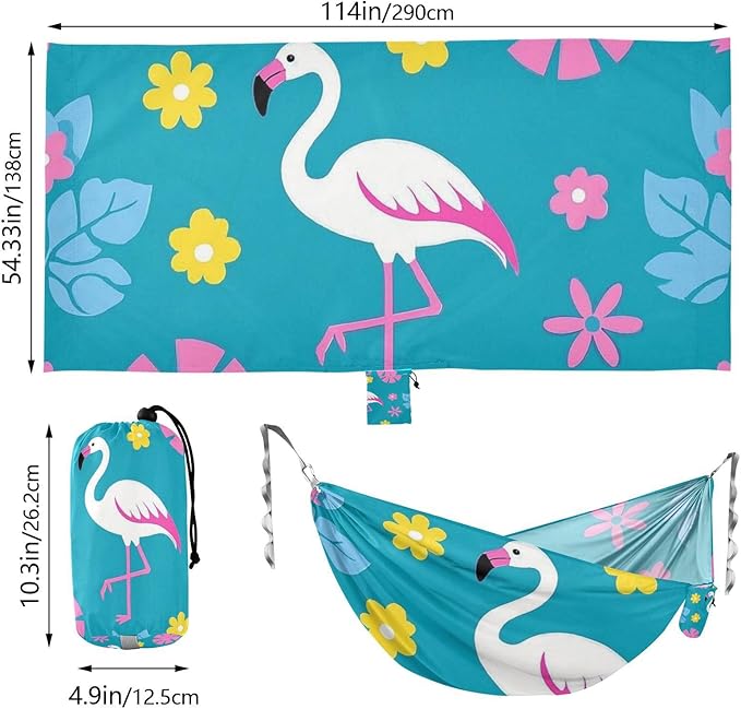 Elegant Animal Flamingo Flower Peach 330lb Capacity Outdoor Hammocks with Tree Straps Backyard Hammock for Outside Camping Essentials hamacas para Deck
