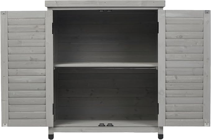 Wooden Outdoor Storage Cabinet, Bar Table Cabinet with Storage, Buffet Sideboard for Patio, Garden, Potting Bench, TV Stand, Balcony, Grey2