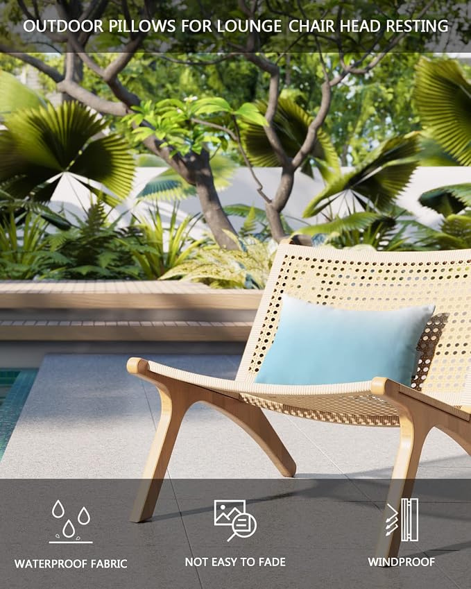 Outdoor Pillows Covers with Inserts Dreamy Blue and White Gradient Waterproof Recliner Pillow with Adjustable Strap Throw Pillows for Patio Furniture Pool Lounge Chair, 12x20 inch, 2PCS