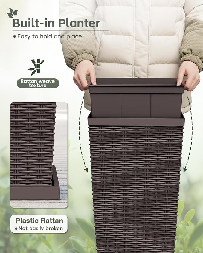 Greesum 30 Inch Tall Plastic Planters with Detachable Inner Pot & Drainage Holes (Set of 2), Extra Large Outdoor Flower Pots for Large Plants, Trees, Patio, and Garden, Brown